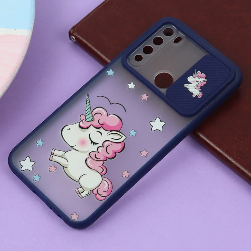 قاب شیائومی Redmi Note 8 طرح دار سرمه ای محافظ لنزدار کشویی
