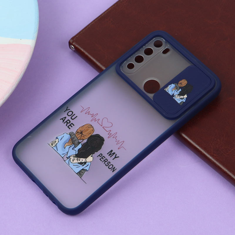 قاب محافظ لنز دار کشویی طرحدار سرمه ای Xiaomi Redmi Note 8