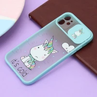 قاب آیفون iPhone 11 طرح دار سبزآبی محافظ لنزدار کشویی