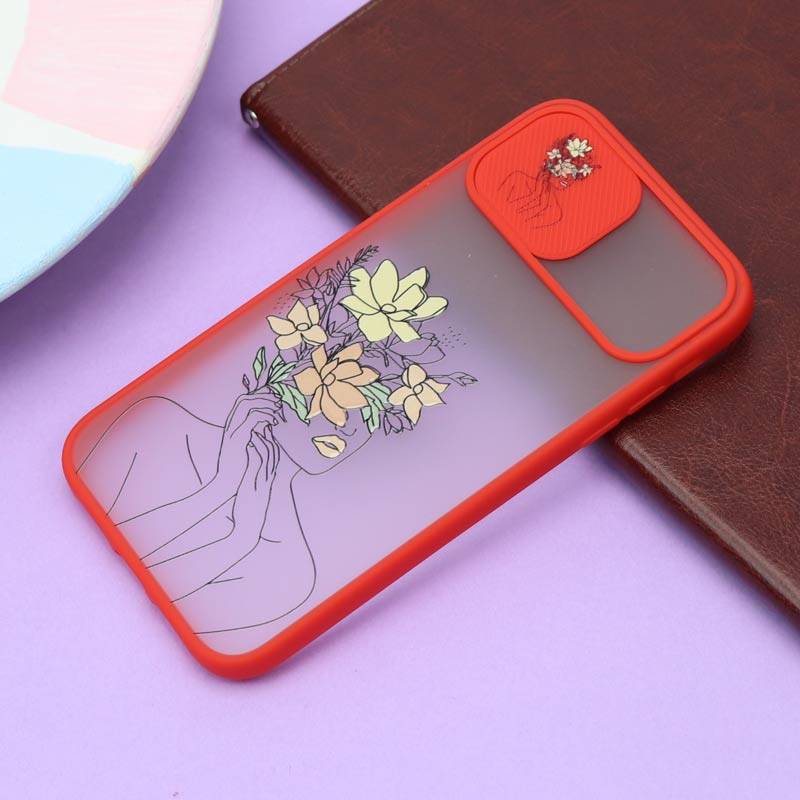 قاب محافظ لنز دار کشویی طرحدار قرمز iPhone 11