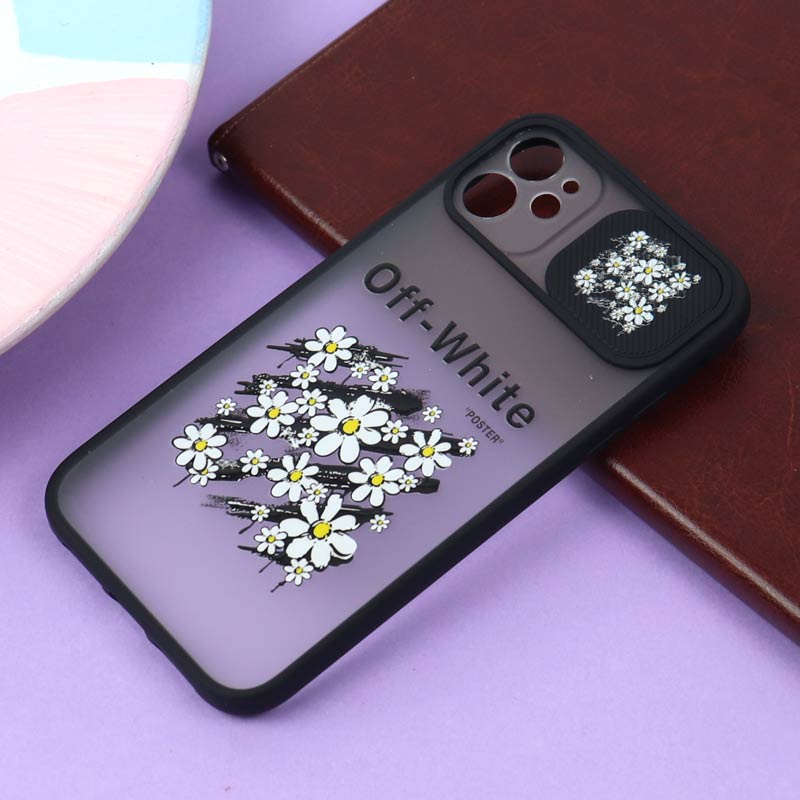 قاب محافظ لنز دار کشویی طرحدار مشکی iPhone 11