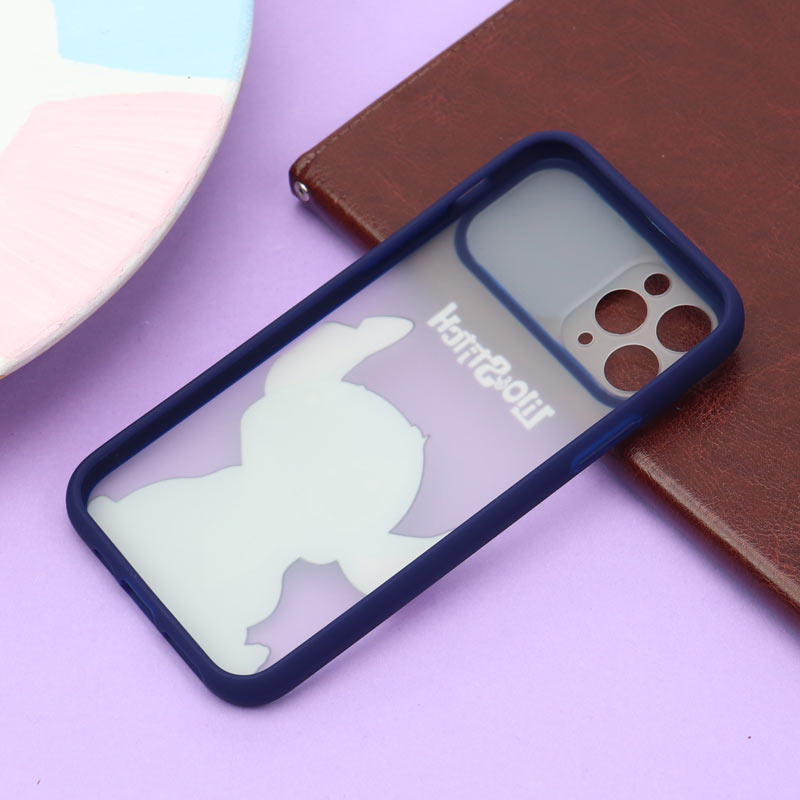 قاب محافظ لنز دار کشویی طرحدار سرمه ای iPhone 11 Pro