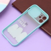 قاب آیفون iPhone 12 طرح دار سبزآبی محافظ لنزدار کشویی