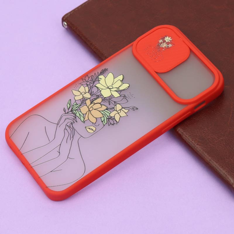 قاب محافظ لنز دار کشویی طرحدار قرمز iPhone 12
