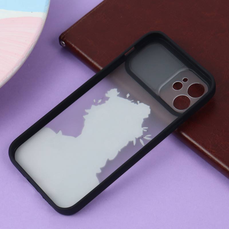 قاب محافظ لنز دار کشویی طرحدار مشکی iPhone 12