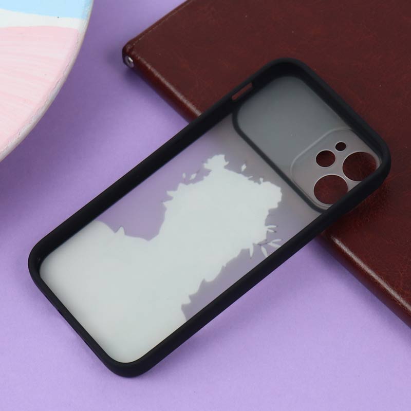 قاب آیفون iPhone 12 Mini طرح دار مشکی محافظ لنزدار کشویی