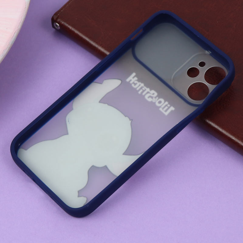 قاب محافظ لنز دار کشویی طرحدار سرمه ای iPhone 12 Mini