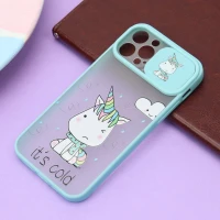 قاب آیفون iPhone 12 Pro طرح دار سبزآبی محافظ لنزدار کشویی