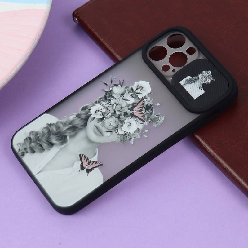قاب آیفون iPhone 12 Pro طرح دار مشکی محافظ لنزدار کشویی