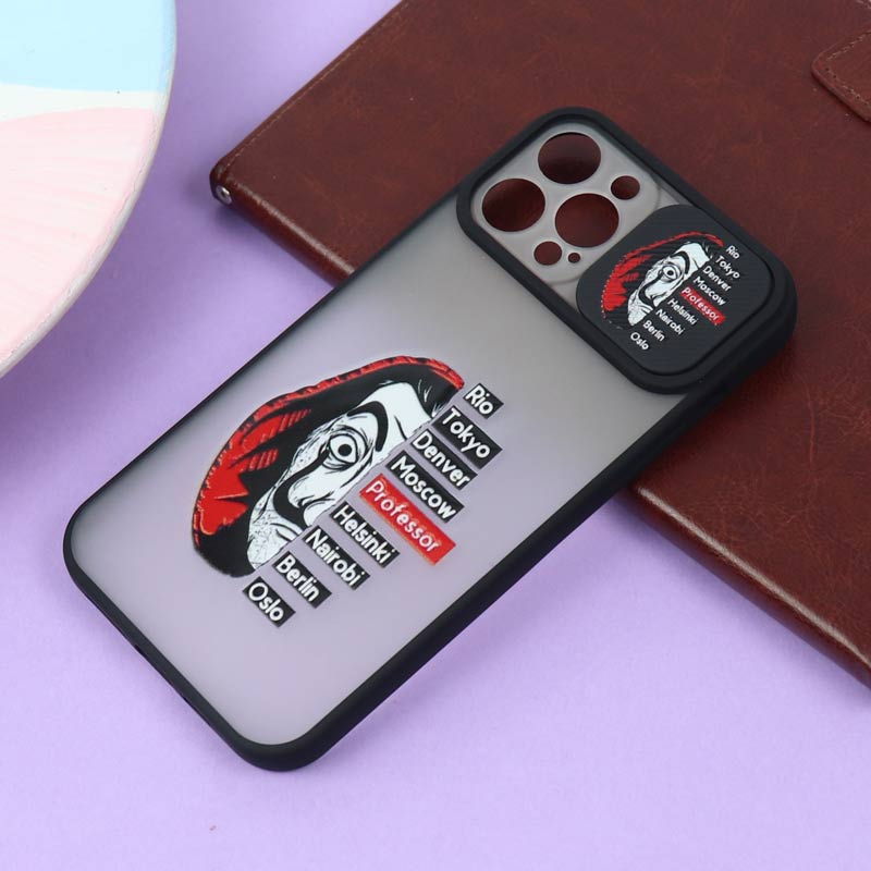 قاب آیفون iPhone 12 Pro Max طرح دار مشکی محافظ لنزدار کشویی