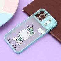 قاب آیفون iPhone 12 Pro Max طرح دار سبزآبی محافظ لنزدار کشویی