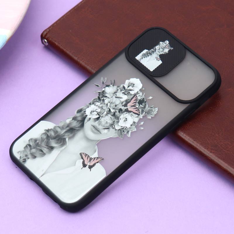 قاب محافظ لنز دار کشویی طرحدار مشکی iPhone 7/8