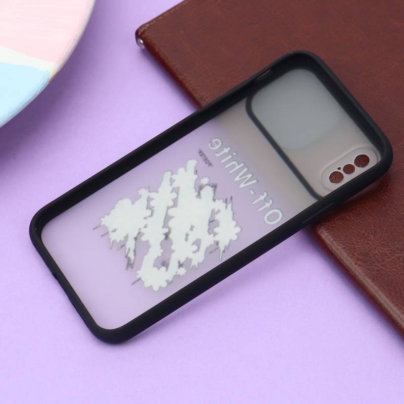 قاب محافظ لنز دار کشویی طرحدار مشکی iPhone X/XS