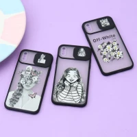 قاب محافظ لنز دار کشویی طرحدار مشکی iPhone X/XS