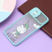 قاب آیفون iPhone XS Max طرح دار سبزآبی محافظ لنزدار کشویی