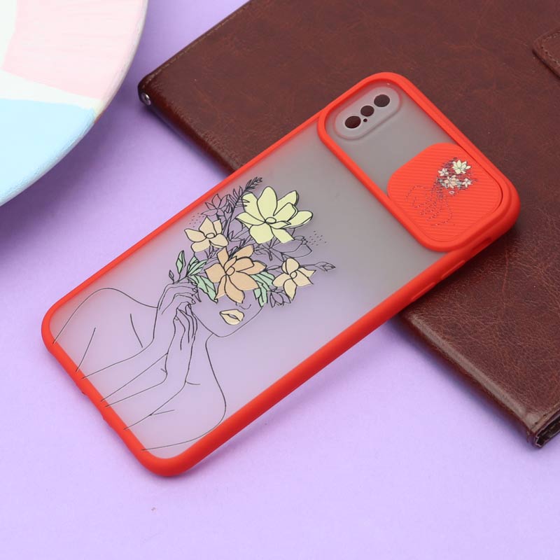 قاب محافظ لنز دار کشویی طرحدار قرمز iPhone XS Max