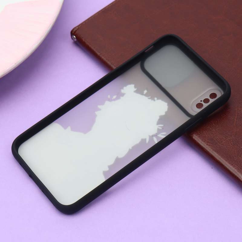 قاب محافظ لنز دار کشویی طرحدار مشکی iPhone XS Max