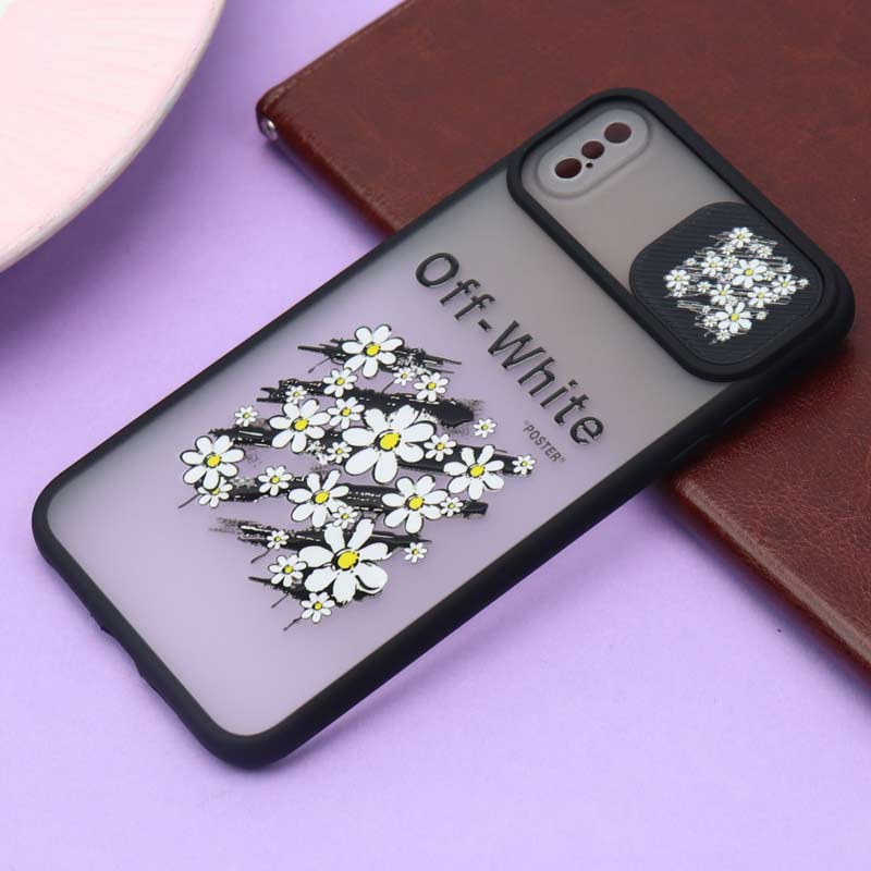 قاب محافظ لنز دار کشویی طرحدار مشکی iPhone XS Max