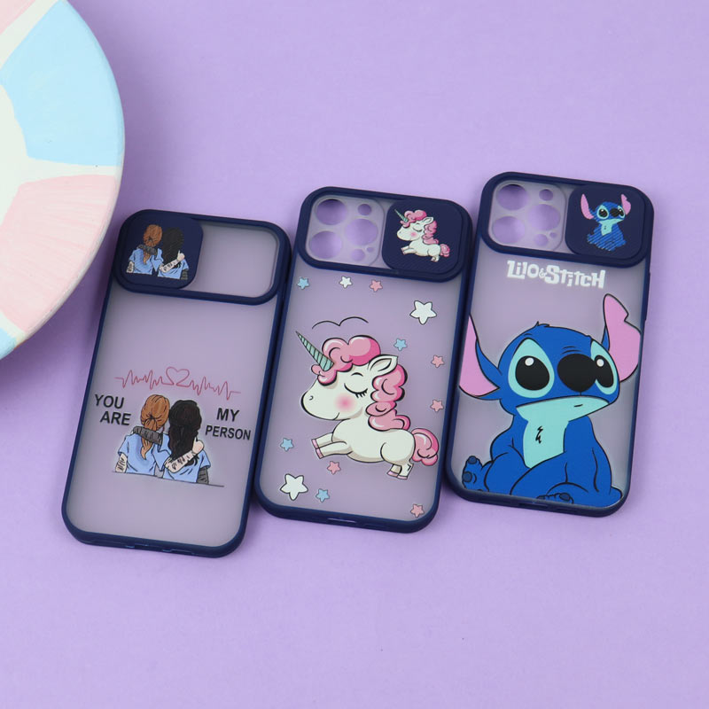 قاب محافظ لنز دار کشویی طرحدار سرمه ای iPhone 12 Pro Max