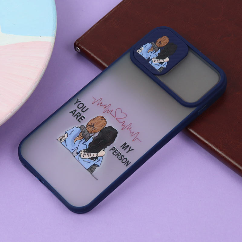 قاب محافظ لنز دار کشویی طرحدار سرمه ای iPhone 12 Pro Max