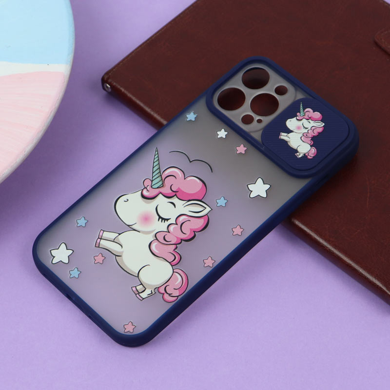 قاب محافظ لنز دار کشویی طرحدار سرمه ای iPhone 12 Pro Max