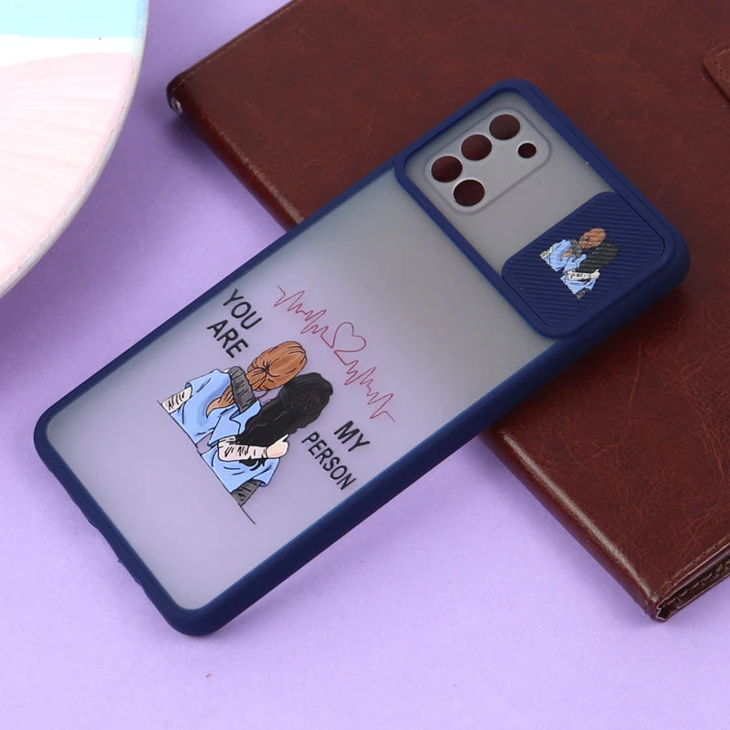 قاب سامسونگ Galaxy A31 طرح دار سرمه ای محافظ لنزدار کشویی