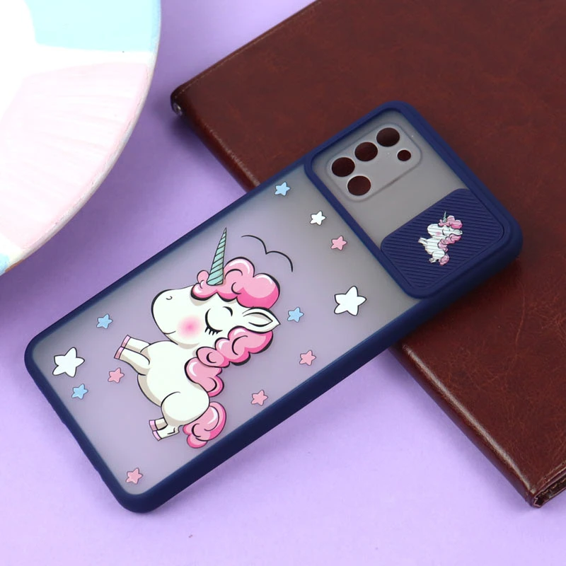 قاب سامسونگ Galaxy A31 طرح دار سرمه ای محافظ لنزدار کشویی
