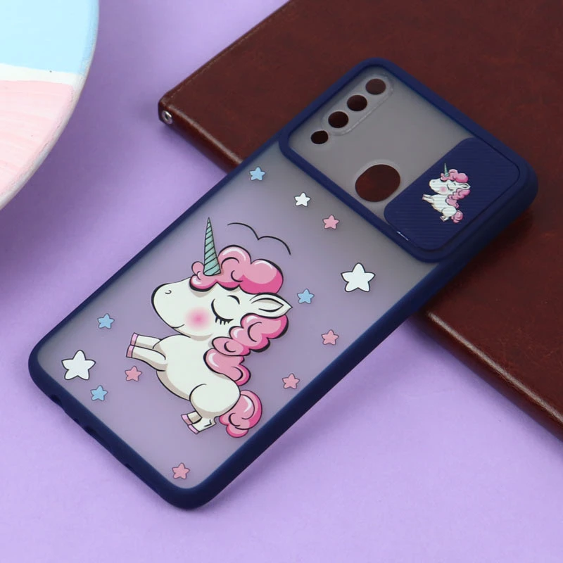 قاب سامسونگ Galaxy A20s طرح دار سرمه ای محافظ لنزدار کشویی