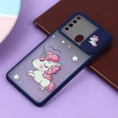 قاب سامسونگ Galaxy A20s طرح دار سرمه ای محافظ لنزدار کشویی