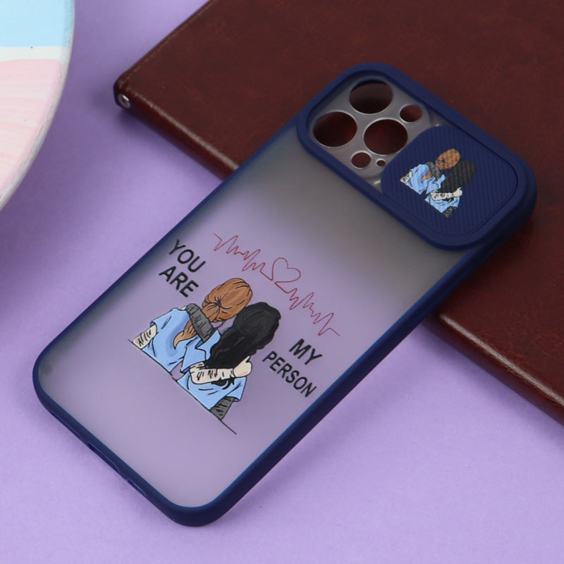 قاب محافظ لنز دار کشویی طرحدار سرمه ای iPhone 12 Pro