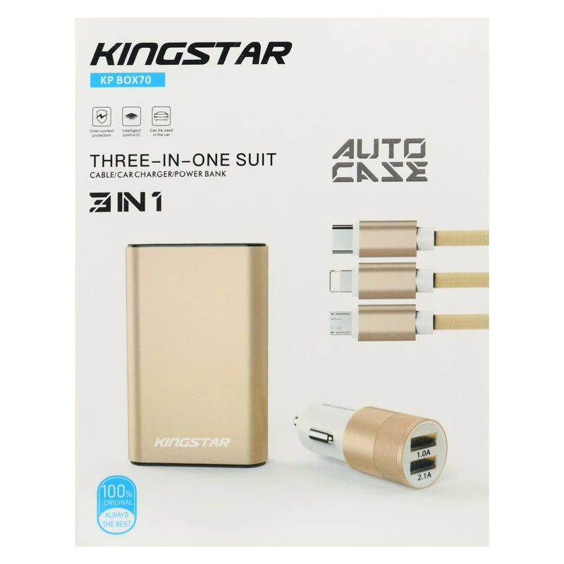 ست پاوربانک و شارژر فندکی و کابل 3 سر Kingstar KP BOX70