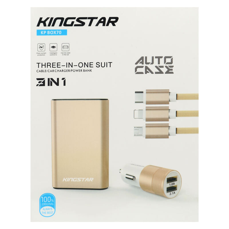 ست پاوربانک و شارژر فندکی و کابل 3 سر Kingstar KP BOX70
