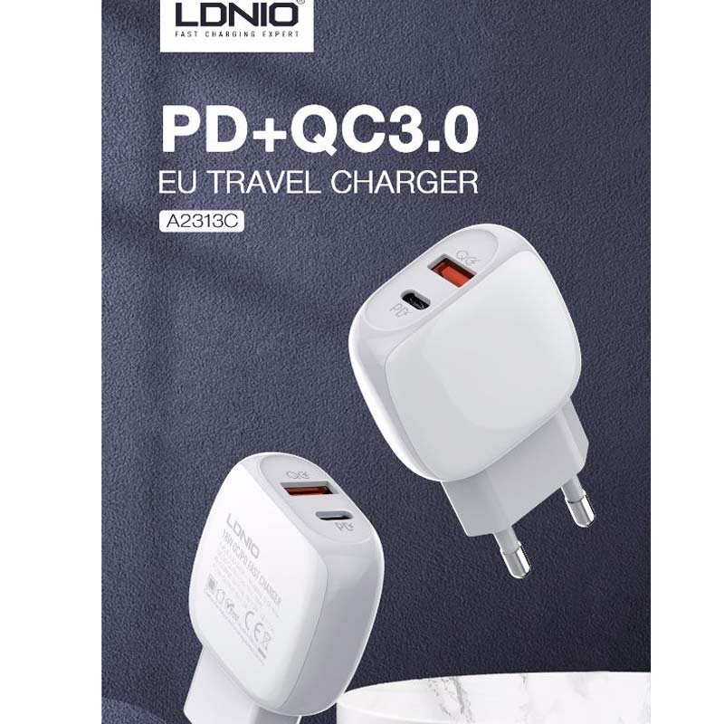 شارژر دیواری 18 وات الدینو A2313C QC3 PD + کابل Type-C