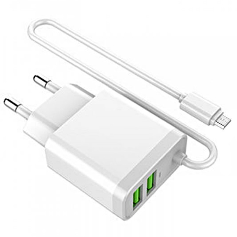 شارژر سیم وصل میکرو یو اس بی فست LDNIO A321 15W 3.1A + دو پورت USB