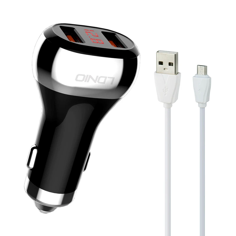 شارژر فندکی فست شارژ LDNIO C2 3A QC3 + کابل میکرو یو اس بی