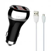 شارژر فندکی فست شارژ LDNIO C2 3A QC3 + کابل میکرو یو اس بی