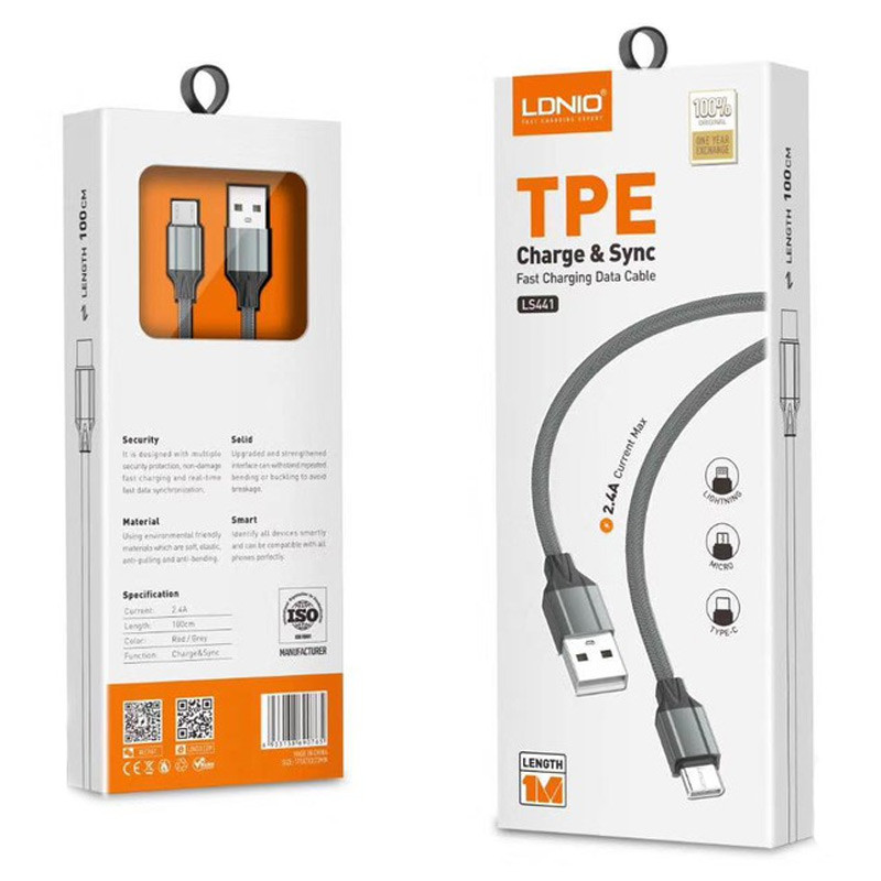 کابل میکرو یو اس بی فست شارژ LDNIO LS441 2.4A 1M