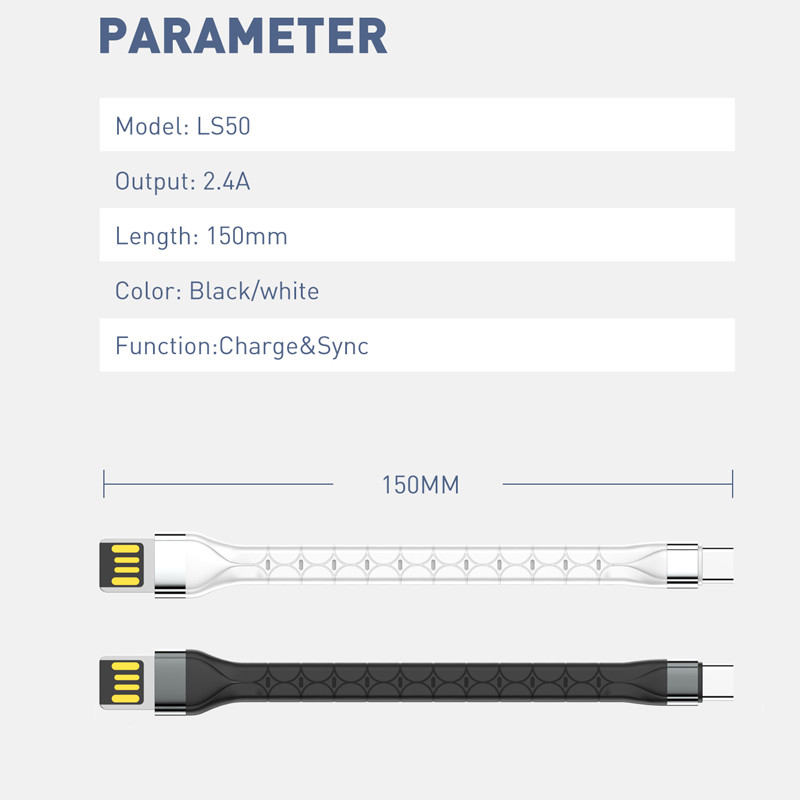 کابل کوتاه Ldnio LS50 15CM Type-C 2.4A