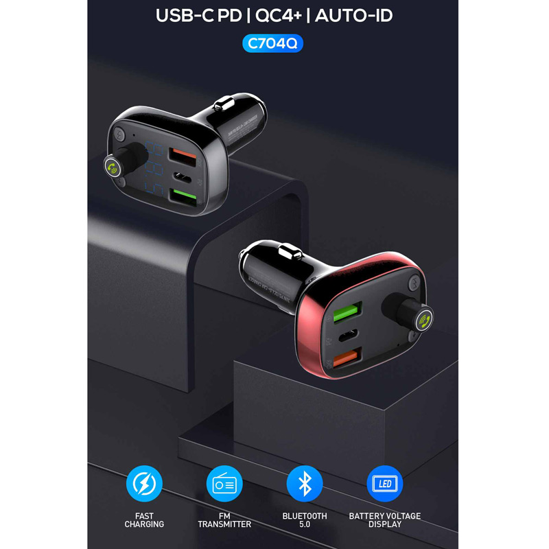 شارژر فندکی + FM Player بلوتوثی LDNIO C704Q PD QC4