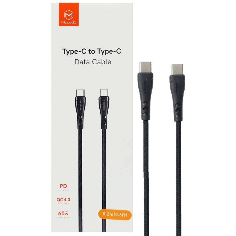 کابل کوتاه دو سر تایپ سی فست شارژ 60 وات مک دودو CA-7640 طول 20 سانتی متر
