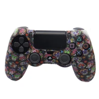 روکش دسته بازی PS4 طرح کله اسکلت و گل زمینه مشکی + روکش آنالوگ هدیه