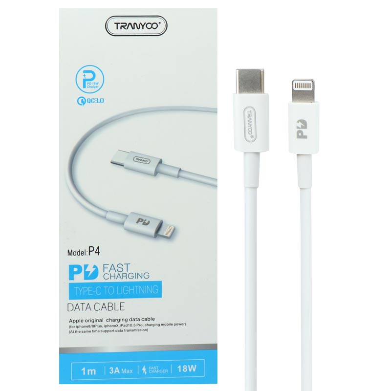 کابل تبدیل فست شارژ Tranyoo P4 Type-C to Lightning QC3 PD 3A 1m