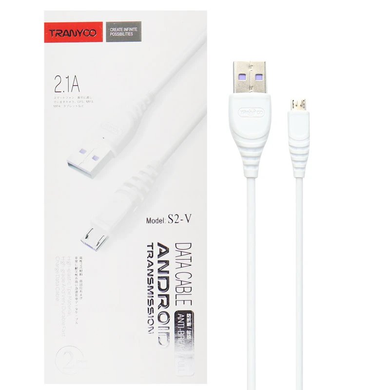 کابل میکرو یو اس بی Tranyoo S2-V 2.1A 2m