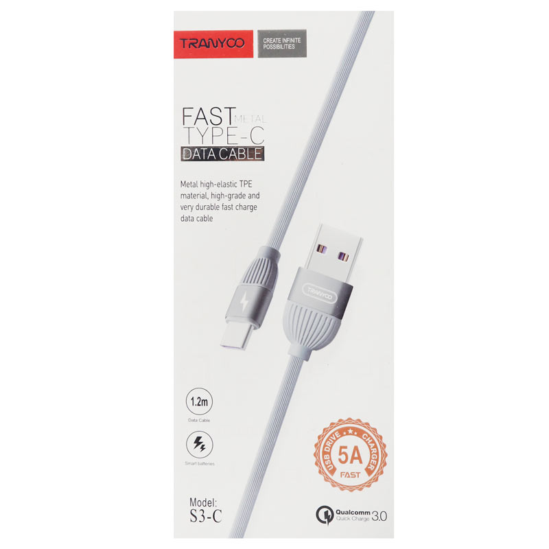 کابل فست شارژ Tranyoo S3-C 5A QC3 Type-C 1.2m