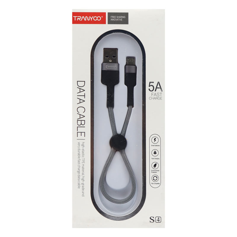 کابل کوتاه میکرو یو اس بی فست شارژ Tranyoo S4 5A 30cm