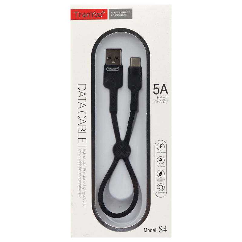 کابل کوتاه فست شارژ Tranyoo S4 5A Type-C 30cm