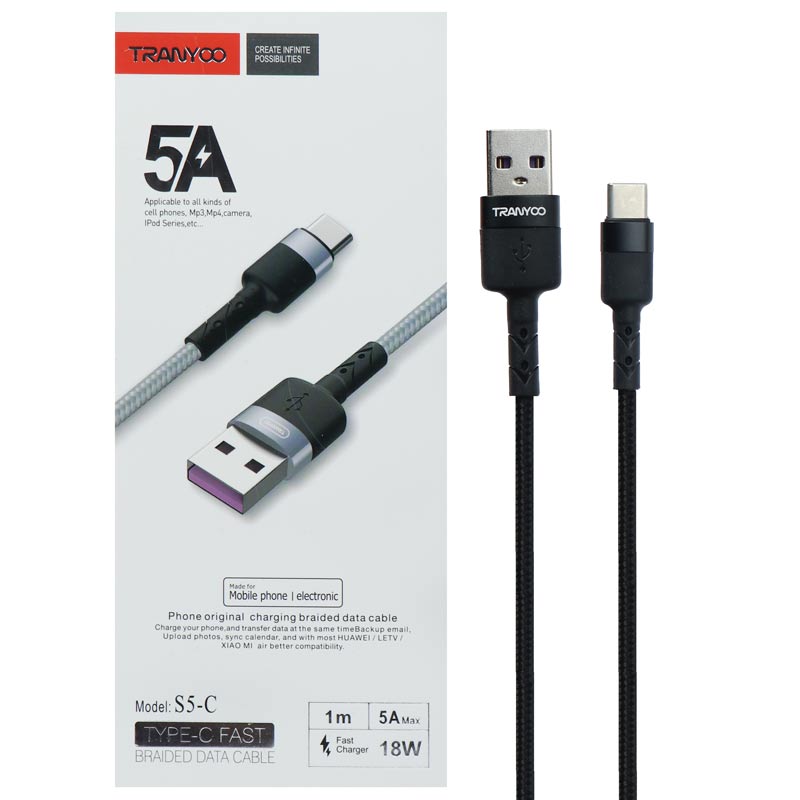 کابل فست شارژ Tranyoo S5-C 5A Type-C 1m