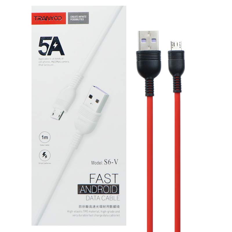 کابل میکرو یو اس بی فست شارژ Tranyoo S6-V 5A 1m