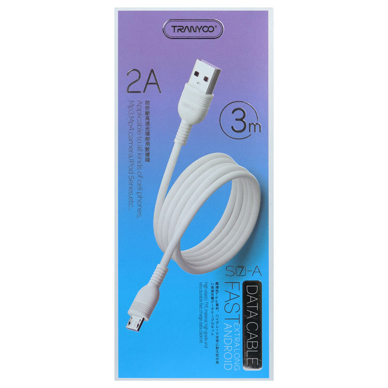 کابل میکرو یو اس بی فست شارژ Tranyoo S7-A 2A 3m
