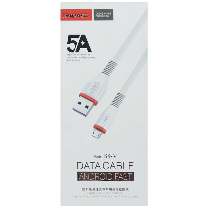کابل میکرو یو اس بی فست شارژ Tranyoo S8-V 5A 1m